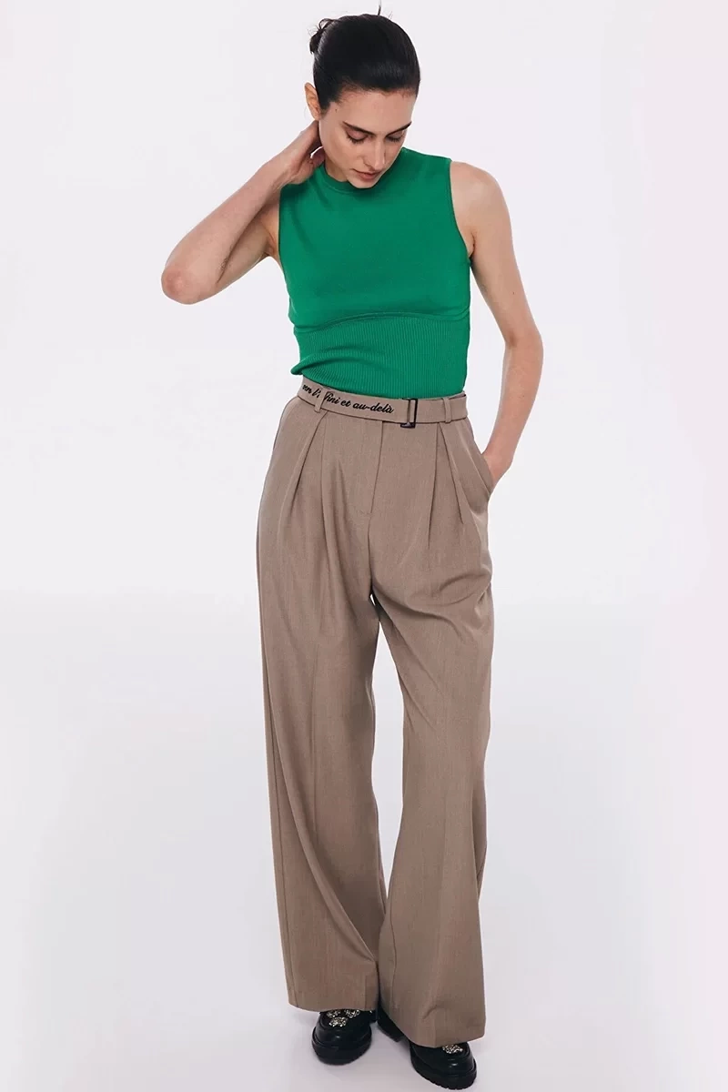 TWIST NAKIŞLI RAHAT KESİM PANTOLON BEJ