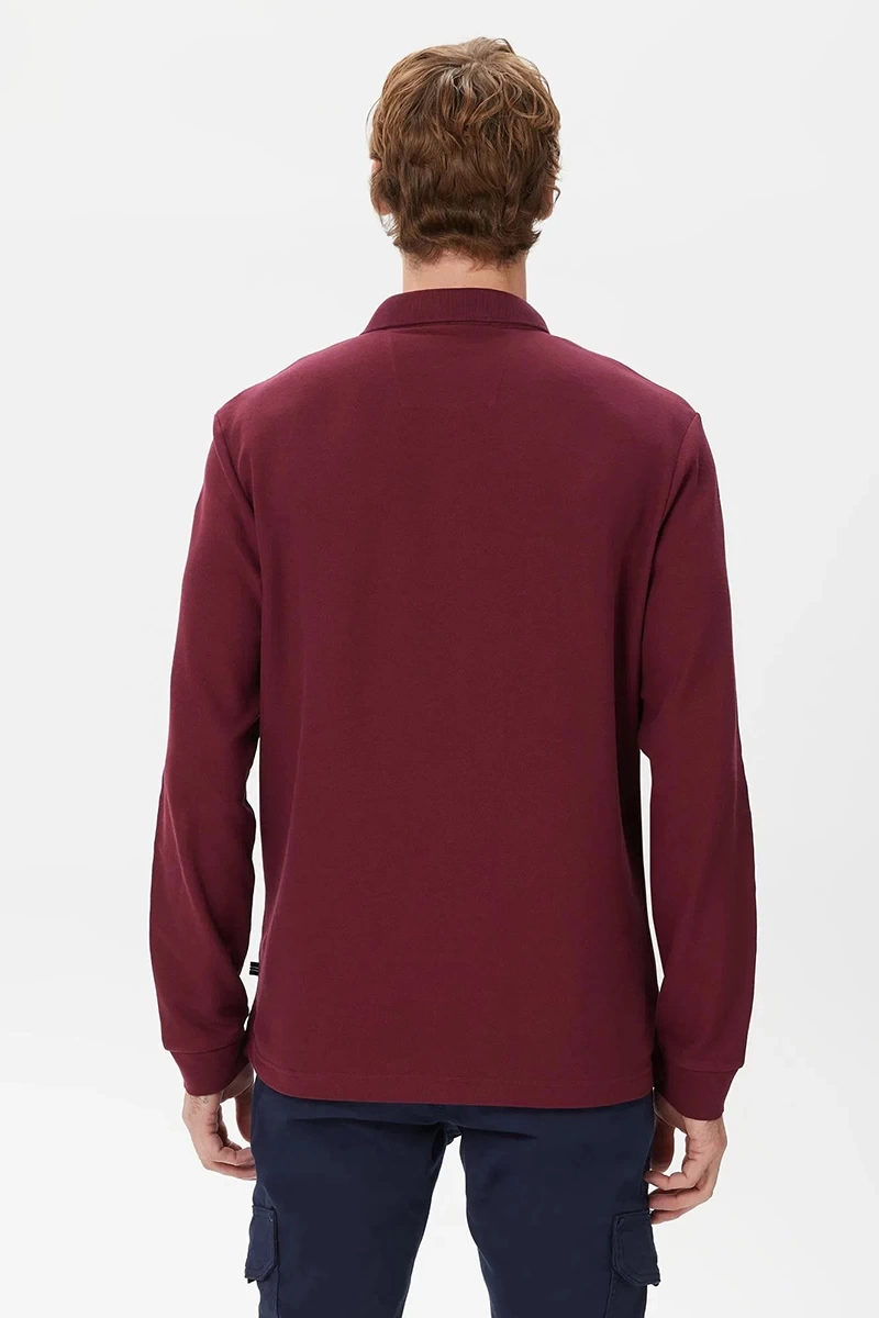 Nautica Erkek Bordo Classic Fit Uzun Kollu Polo Kazak