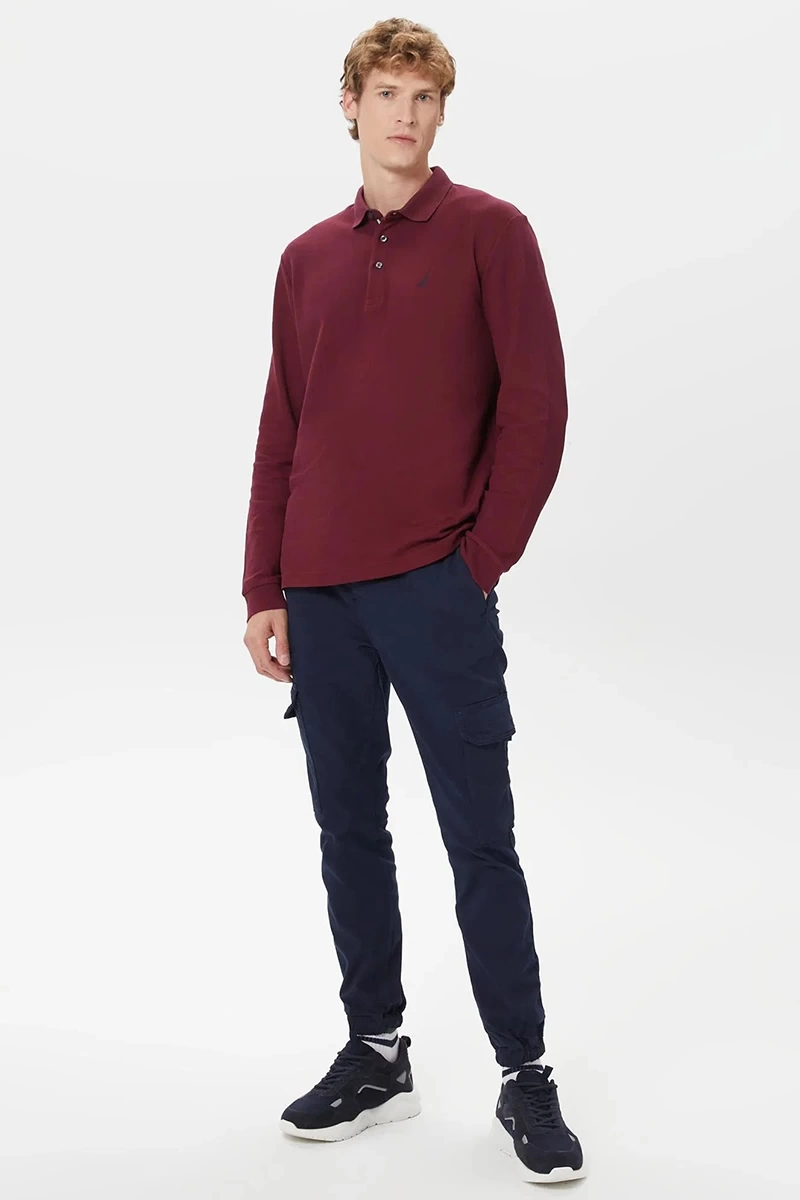 Nautica Erkek Bordo Classic Fit Uzun Kollu Polo Kazak