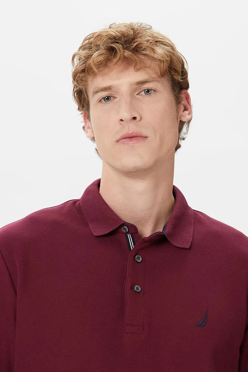 Nautica Erkek Bordo Classic Fit Uzun Kollu Polo Kazak