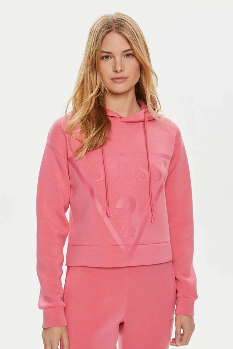 Guess Kadın Pembe Üçgen Logolu Sweatshirt