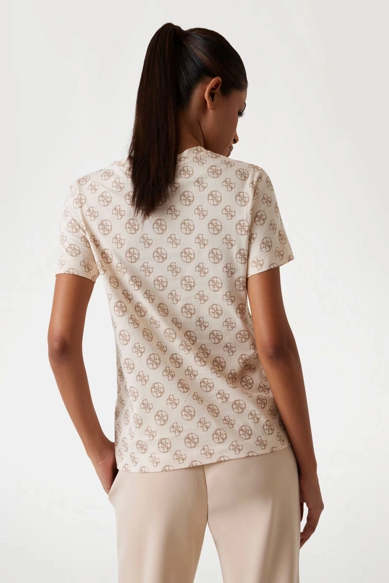 Guess Kadın Krem 4G Logolu T-Shirt