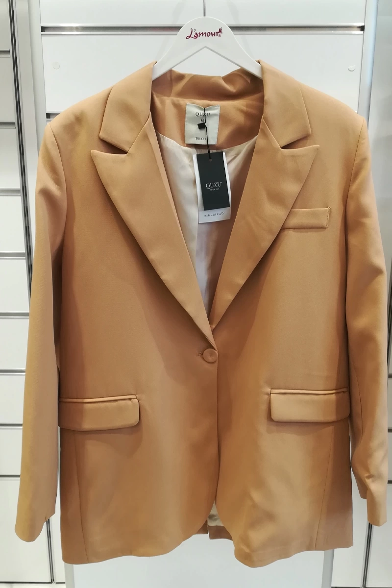 Quzu Camel Owersize Blazer Ceket