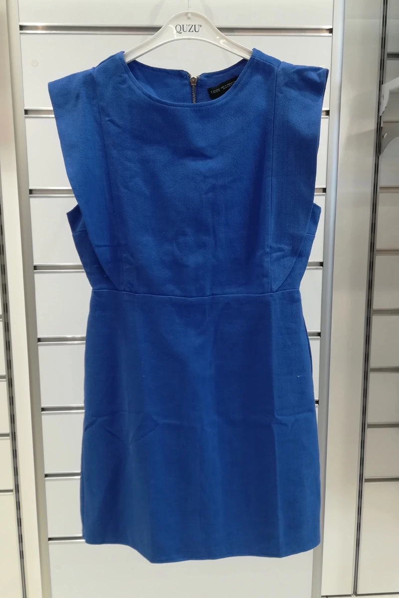 Quzu Mavi Fırfırlı Elbise