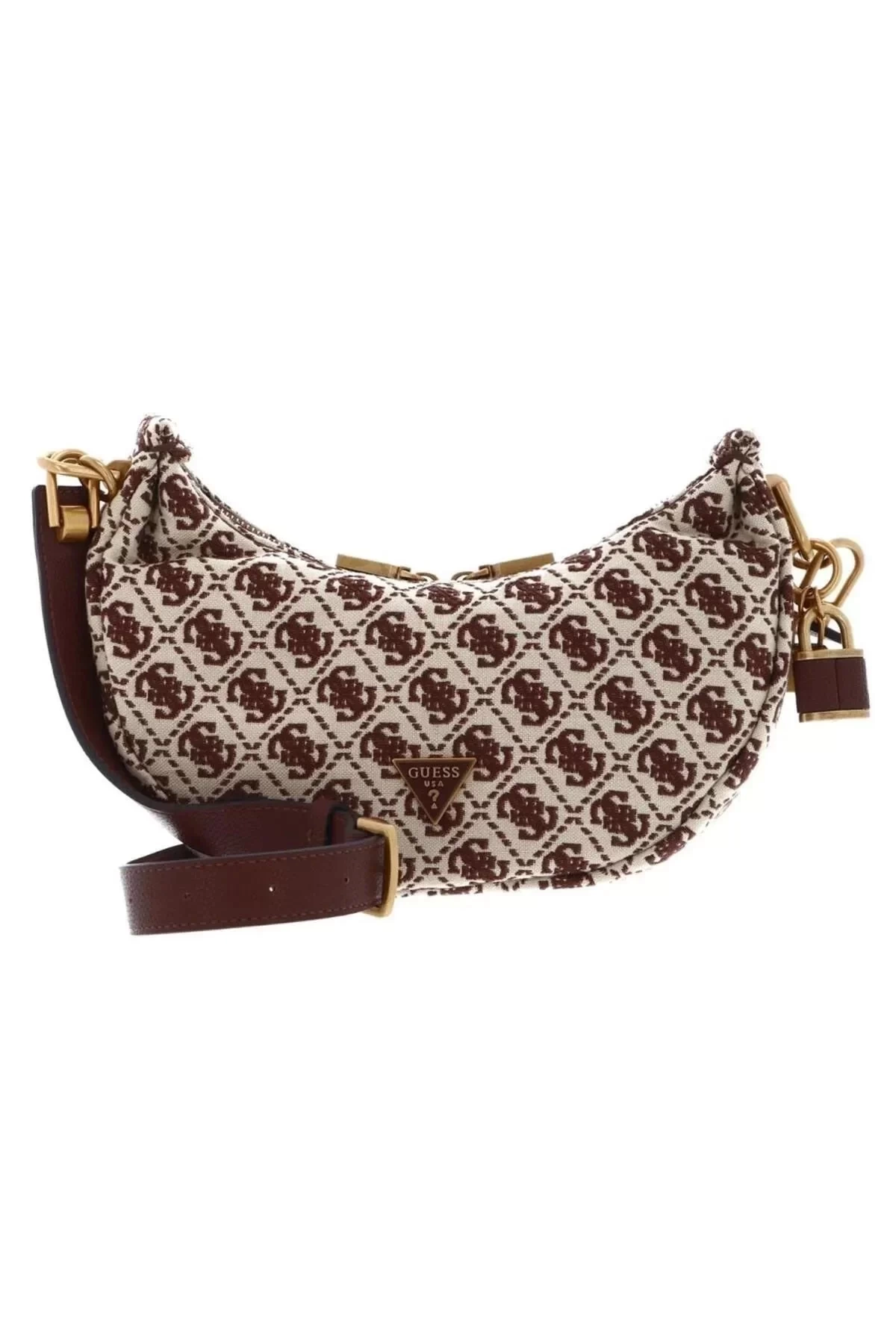 Guess Kahverengi Logolu Shemara Mini Hobo Çanta