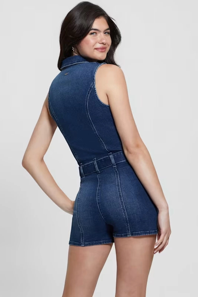 Guess Kadın Kimora Fermuarlı Lacivert Denim Tulum