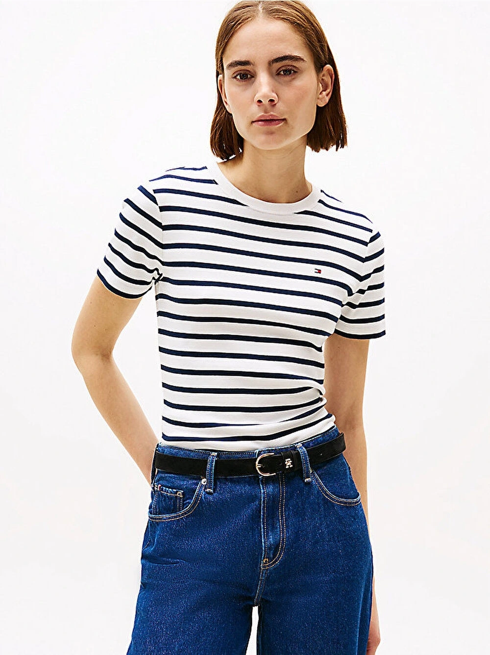 Tommy Hilfiger Kadın Beyaz Slim Fit Kısa Kollu Tişört