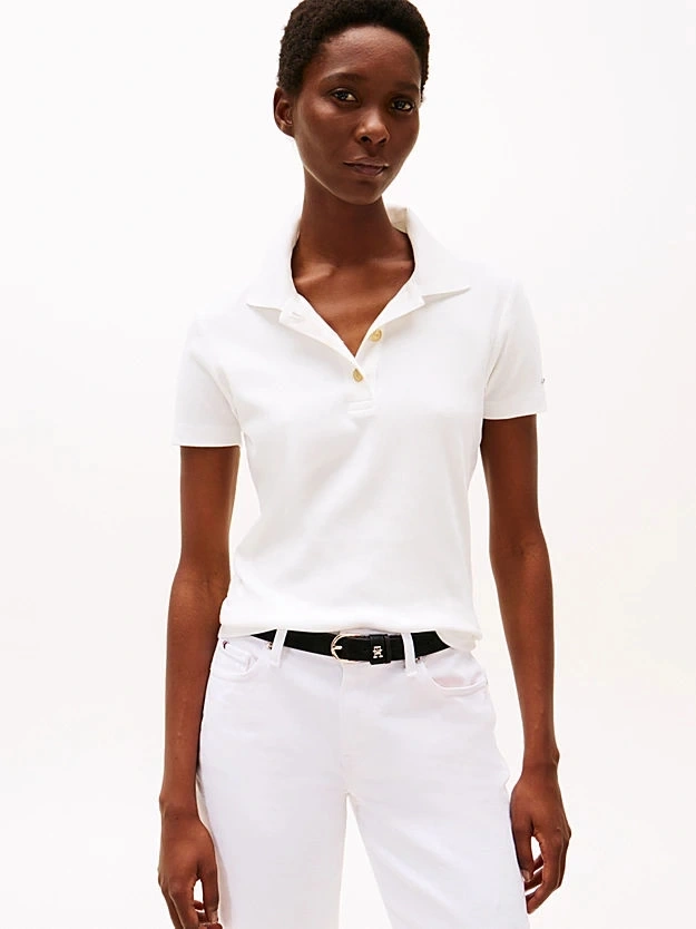 Tommy Hilfiger Kadın Altın Düğmeli Slim Polo Tişört