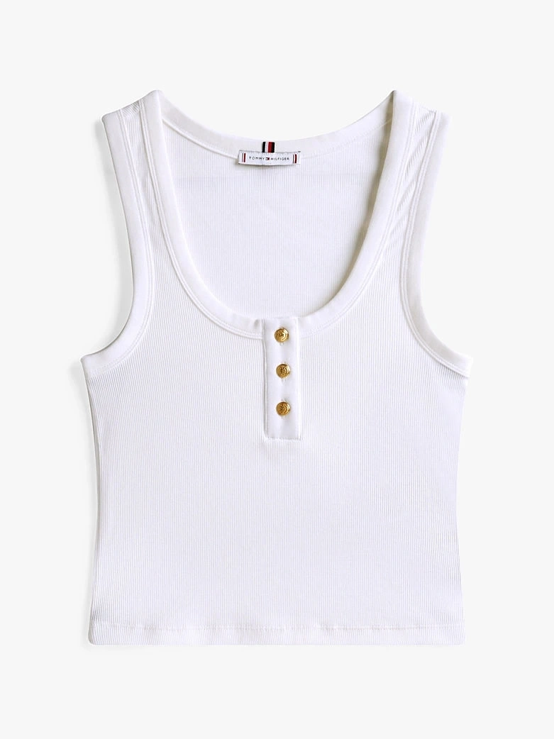 Tommy Hilfiger Kadın Beyaz Slim Fit Düğmeli Atlet