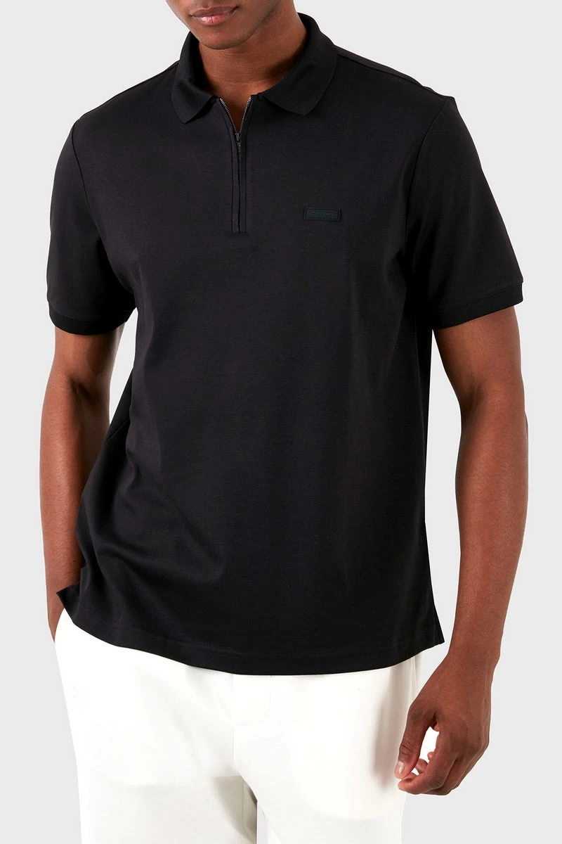 Calvin Klein Erkek Fermuarlı Polo Yaka Siyah T-shirt