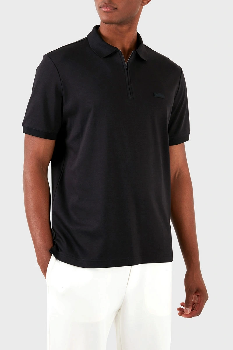 Calvin Klein Erkek Fermuarlı Polo Yaka Siyah T-shirt