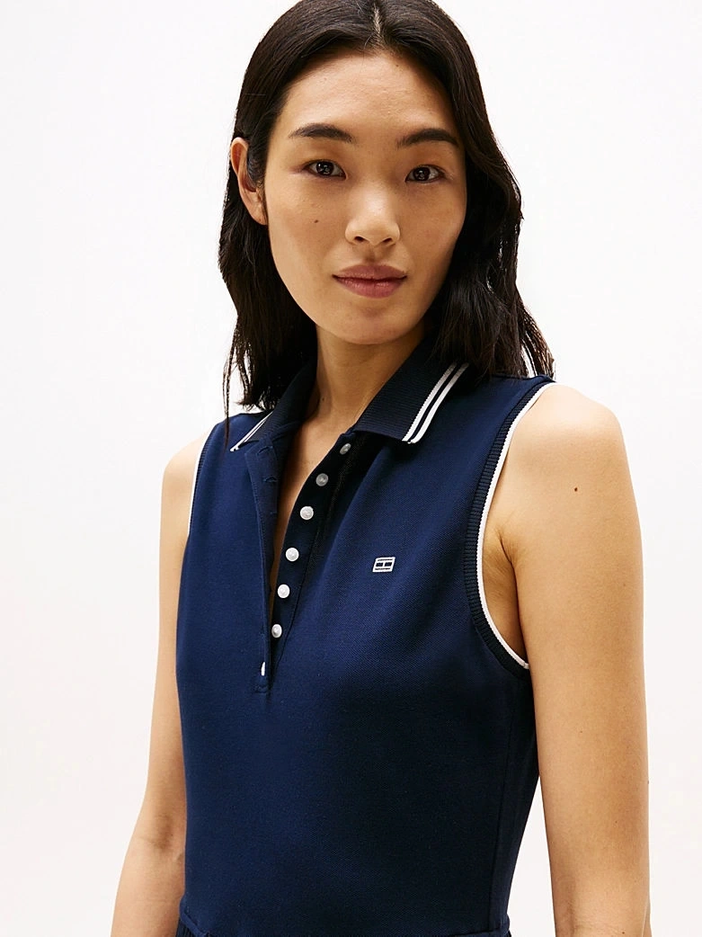 Tommy Hilfiger Kadın Lacivert Pileli Spor Polo Elbise