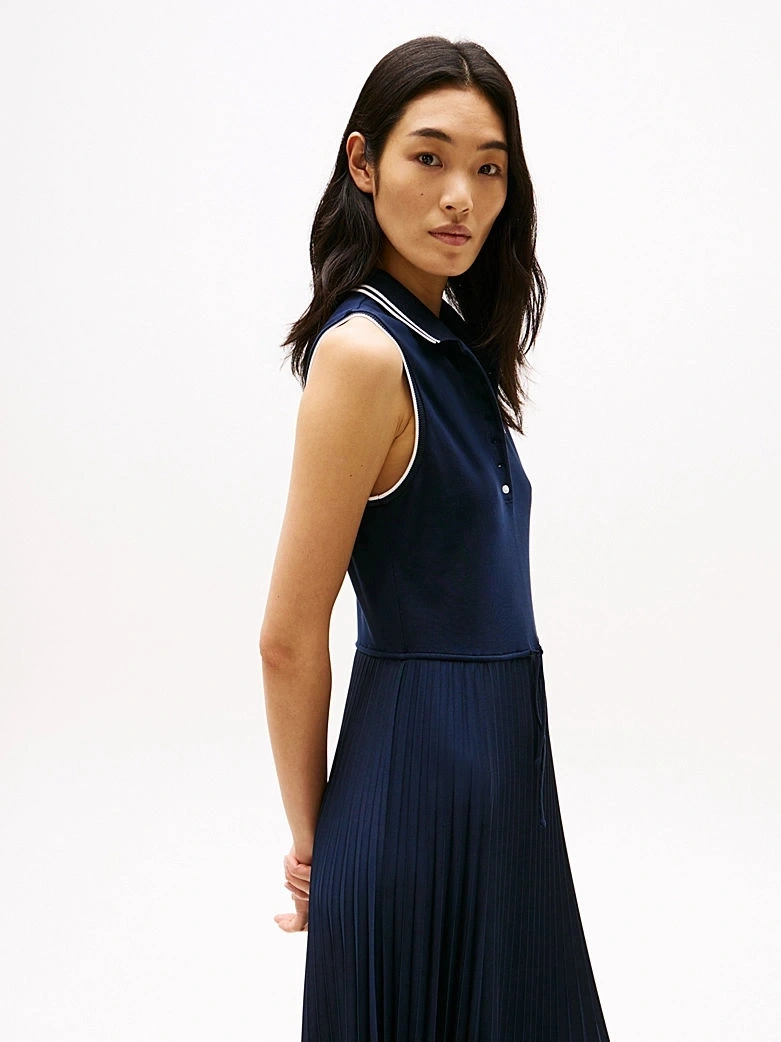 Tommy Hilfiger Kadın Lacivert Pileli Spor Polo Elbise