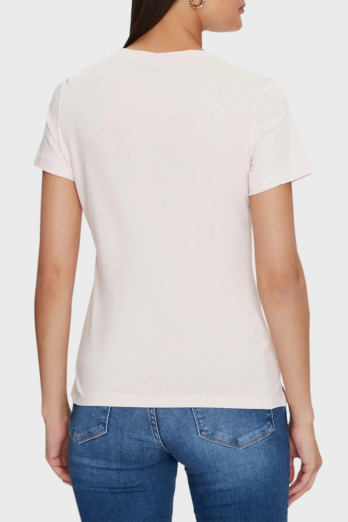 Guess Kadın Pudra Icon Logolu Regular Fit T Shirt