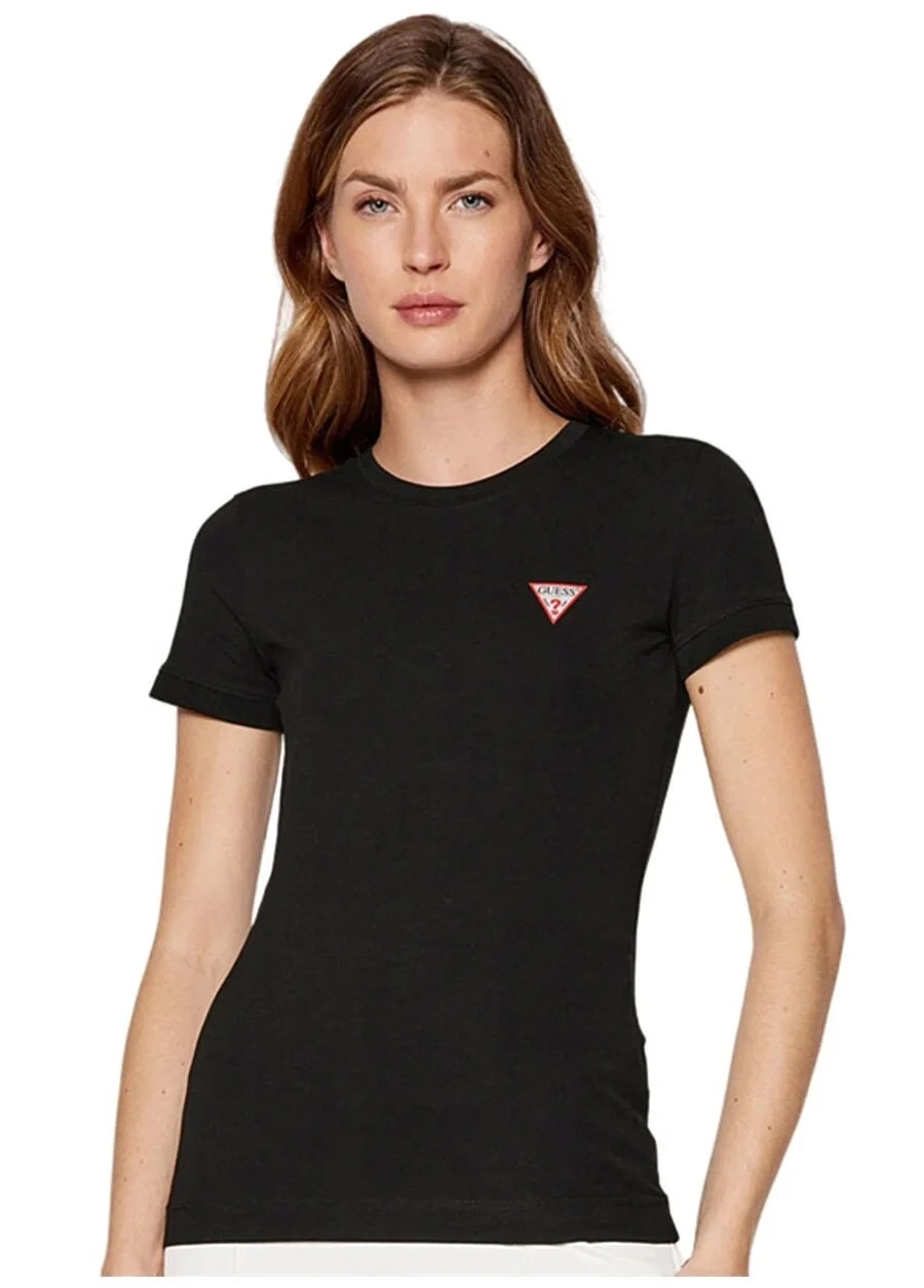 Guess Kadın Mini Üçgen Logolu Siyah T-Shirt