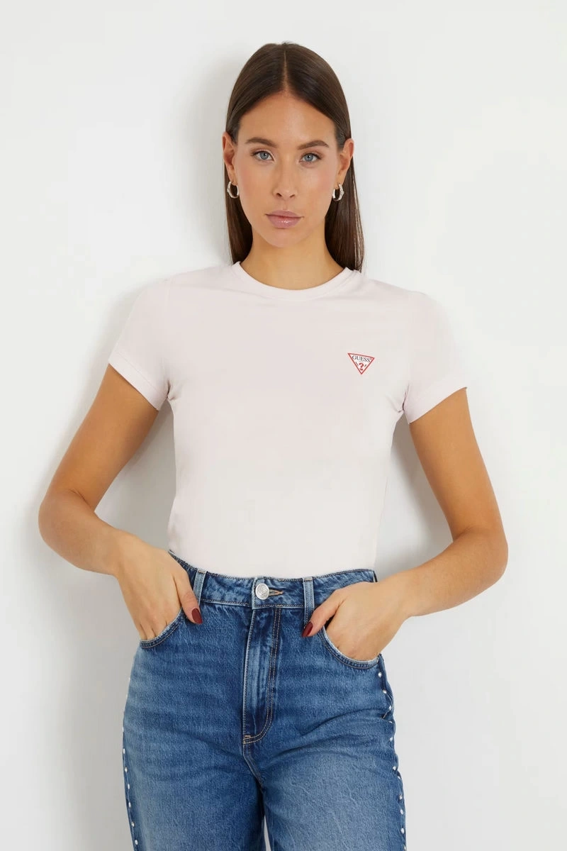 Guess Kadın Minimal Logolu Pembe T-Shirt