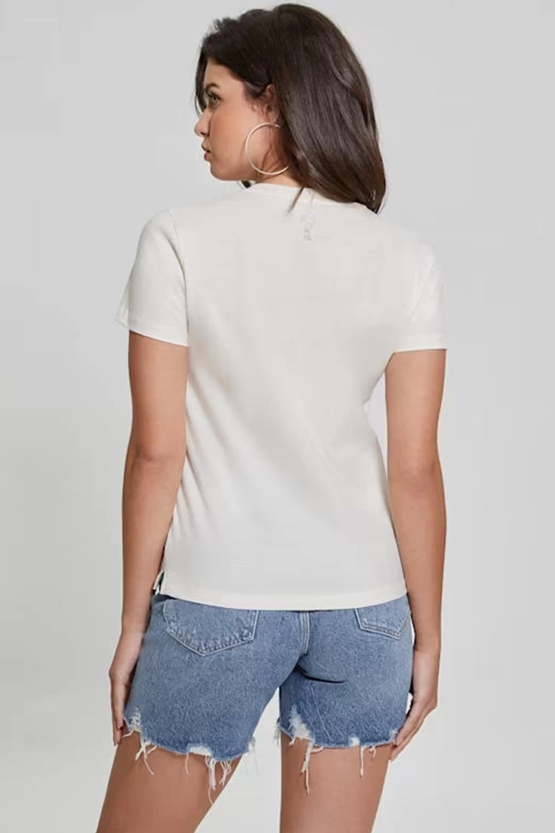 Guess Kadın Çiçek Baskılı Beyaz T-Shirt