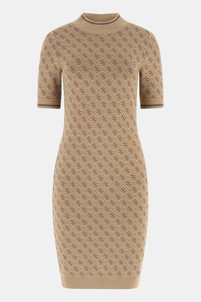 Guess Bisiklet Yaka Logo Desenli Kısa Kollu Mini Elbise
