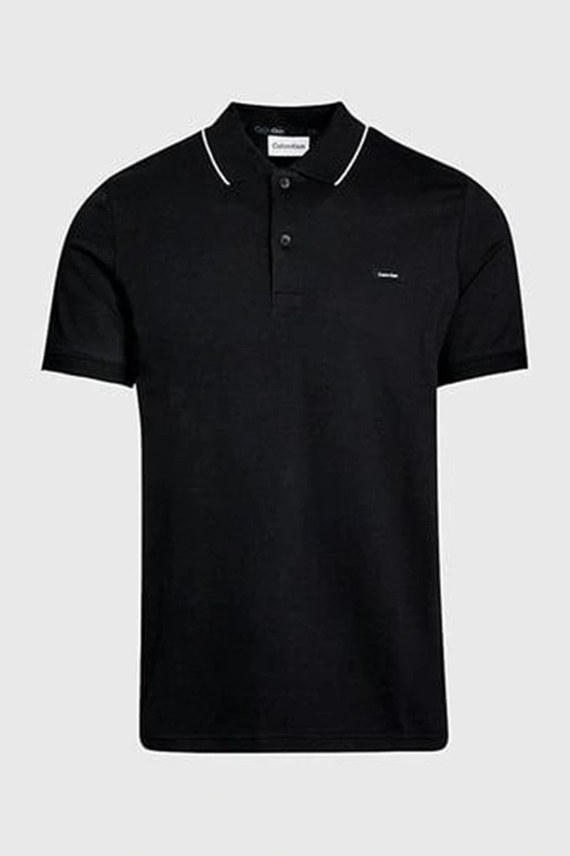Calvin Klein Erkek Şerit Detaylı Siyah Polo Yaka T-Shirt
