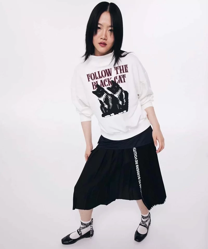 Twist Yüksek  Yaka Görsel  Baskılı Sweatshirt