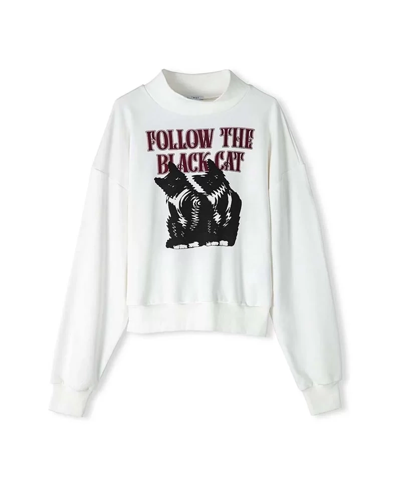 Twist Yüksek  Yaka Görsel  Baskılı Sweatshirt