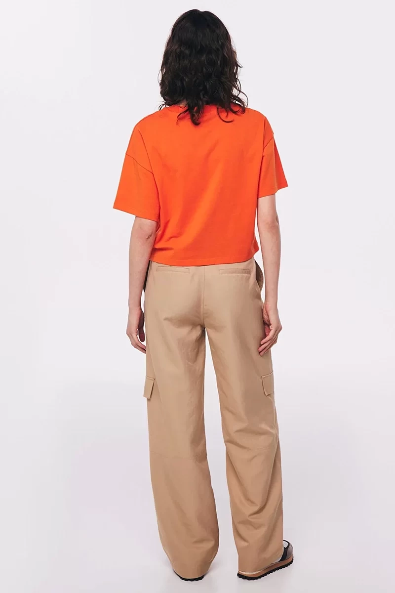 Twist Nakış İşlemeli Crop Turuncu T-shirt