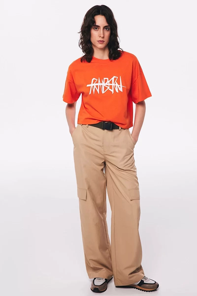 Twist Nakış İşlemeli Crop Turuncu T-shirt
