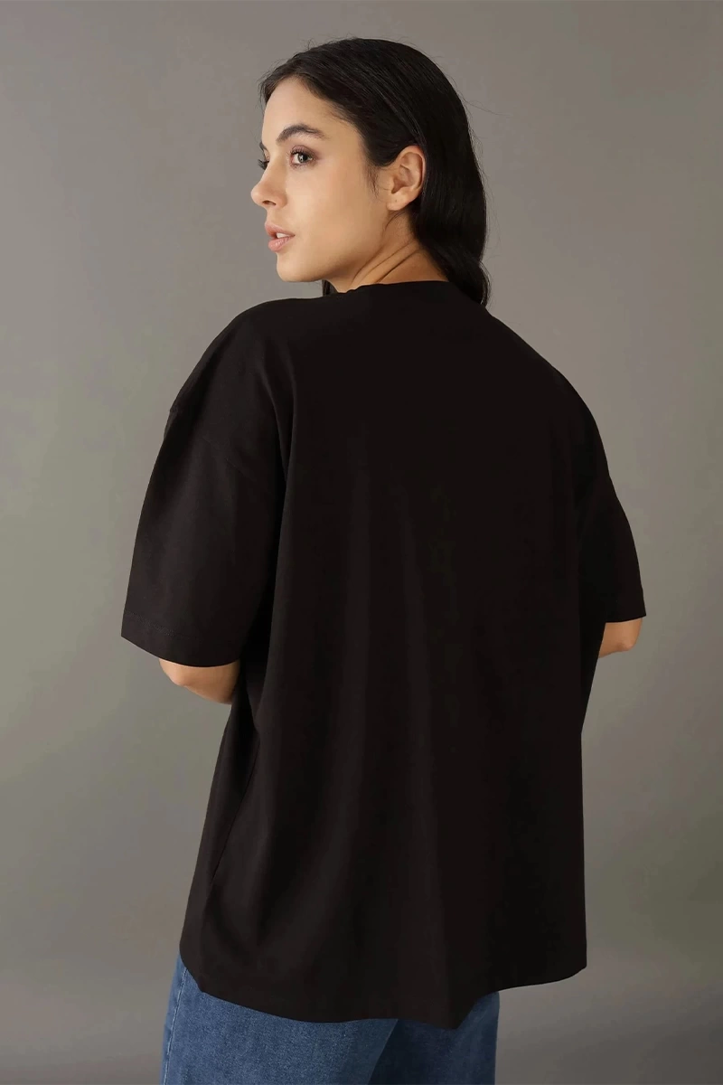 Calvin Klein  Kadın Logolu  Bisiklet Yaka Siyah T-Shirt