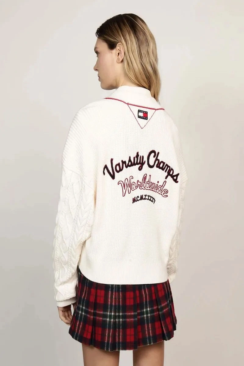 Tommy  Jeans  Kadın Beyaz Varsity Cardigan Ceket