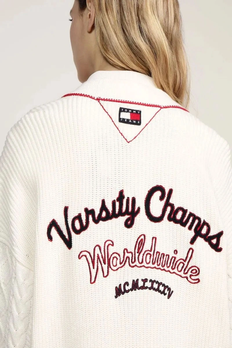 Tommy  Jeans  Kadın Beyaz Varsity Cardigan Ceket