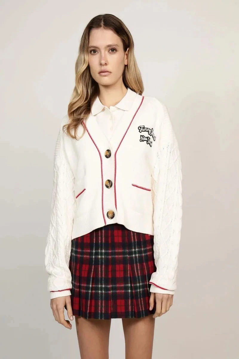 Tommy  Jeans  Kadın Beyaz Varsity Cardigan Ceket