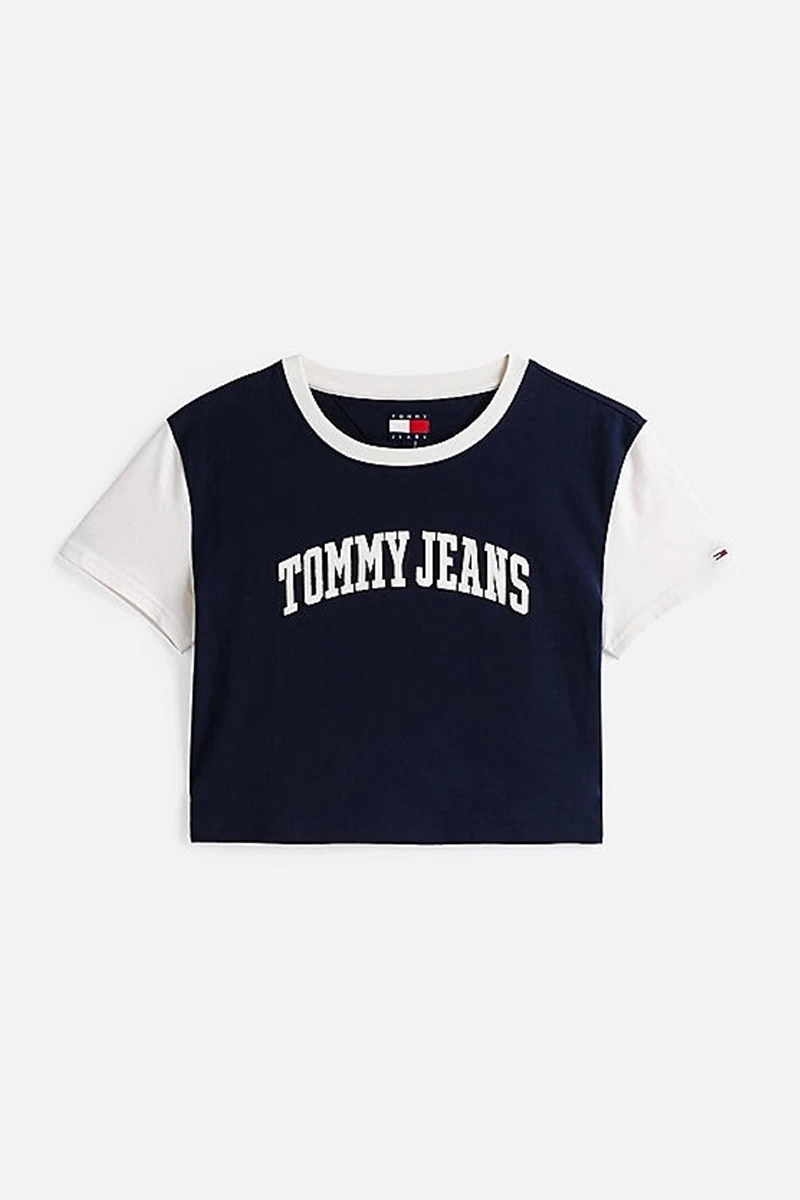 Tommy Hilfiger Kadın Siyah Logolu  Crop T-Shirt