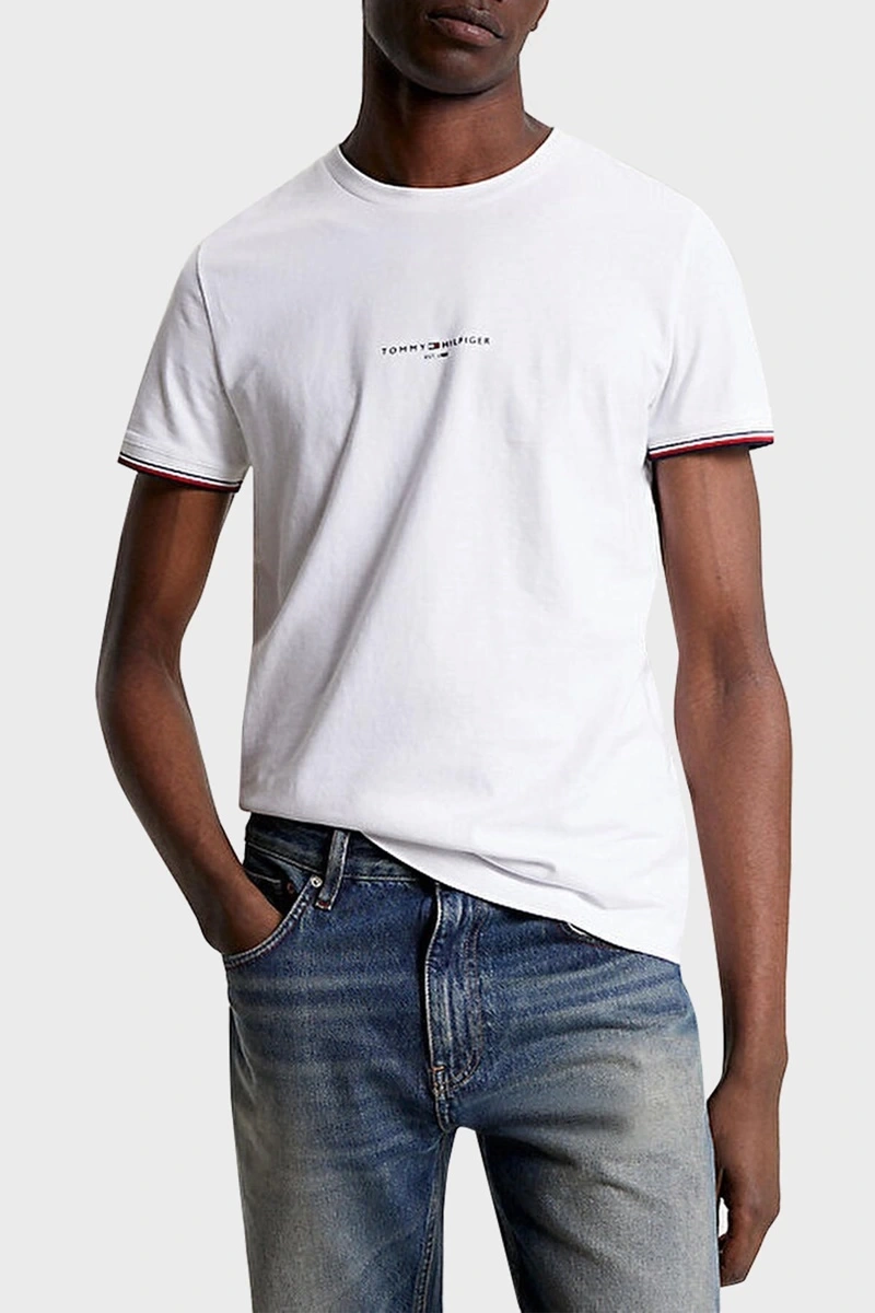 Tommy Hilfiger Bisiklet Yaka Beyaz Erkek T-Shirt