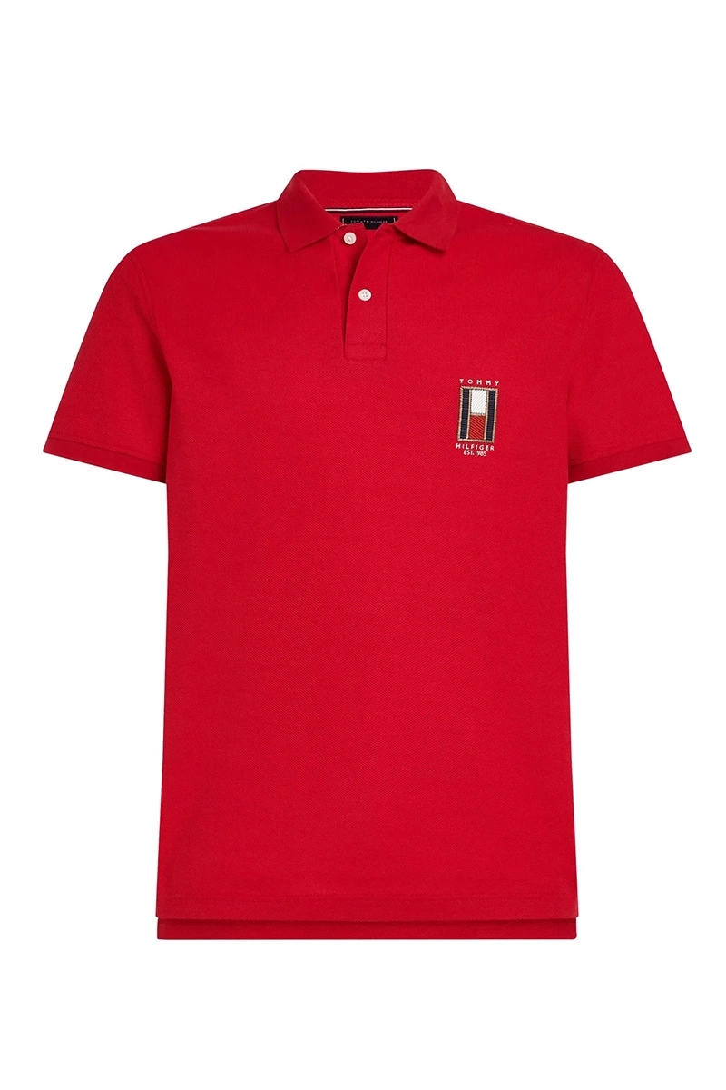 Tommy Hilfiger Erkek   Dikey Bayrak Polo   Kırmızı T-Shirt