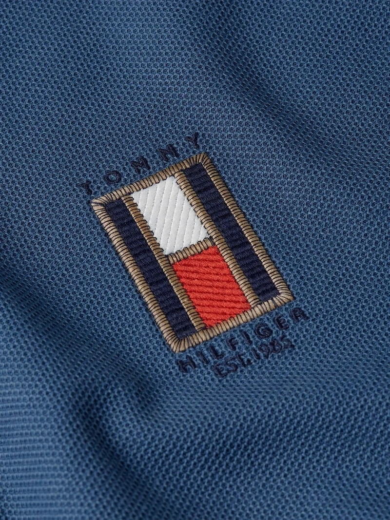 Tommy Hilfiger Erkek Dikey Bayrak Polo Yaka  Mavi T-Shirt