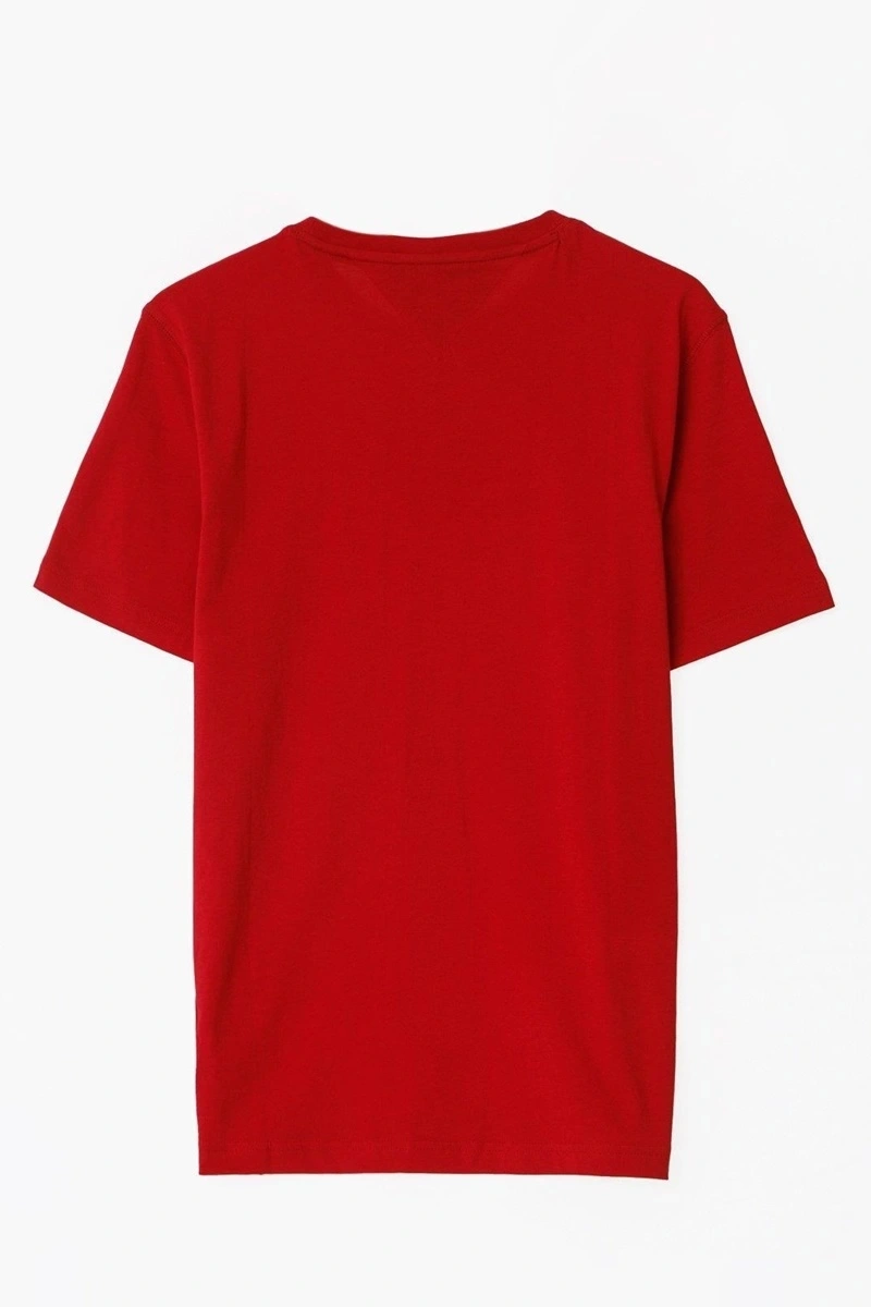 Tommy Hilfiger Erkek Kırmızı Logo Yuvarlak Yaka T-Shirt