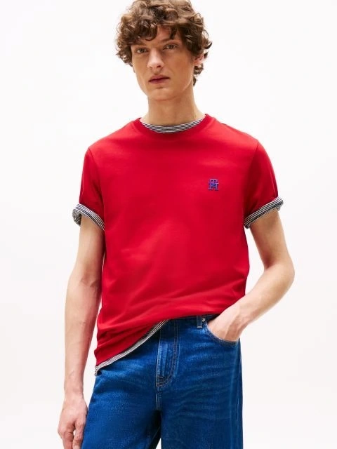 Tommy Hilfiger  Erkek  Kontrast  İşlemeli Monogramlı T-Shirt