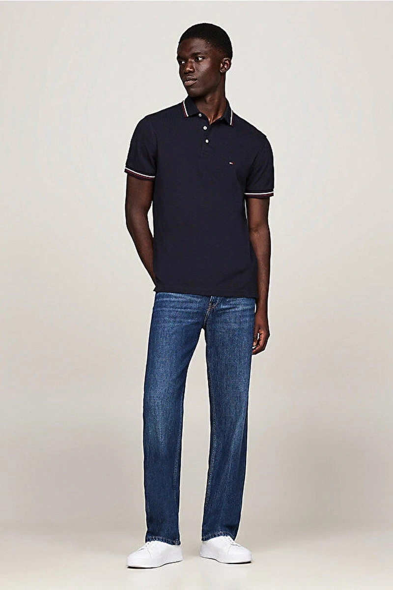 Tommy Hilfiger Erkek Lacivert Logo Kısa Kollu Polo T-Shirt