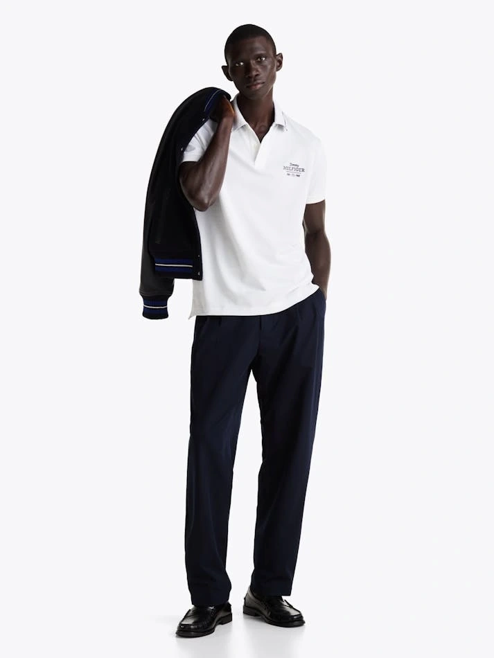Tommy Hilfiger Erkek Nakışlı Logo Polo Yaka Beyaz T-shirt