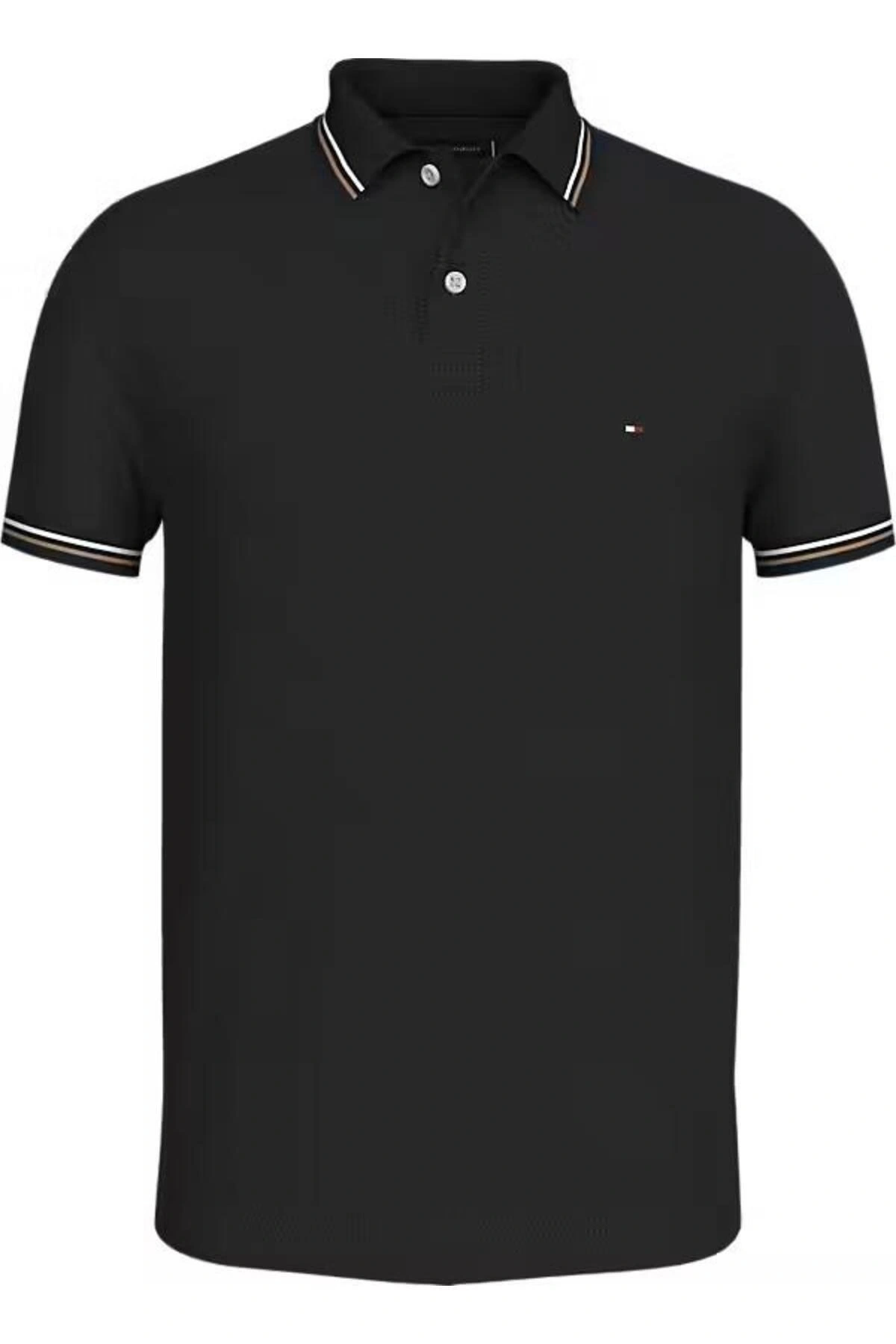 Tommy Hilfiger Erkek Siyah Logolu   Polo T-Shirt
