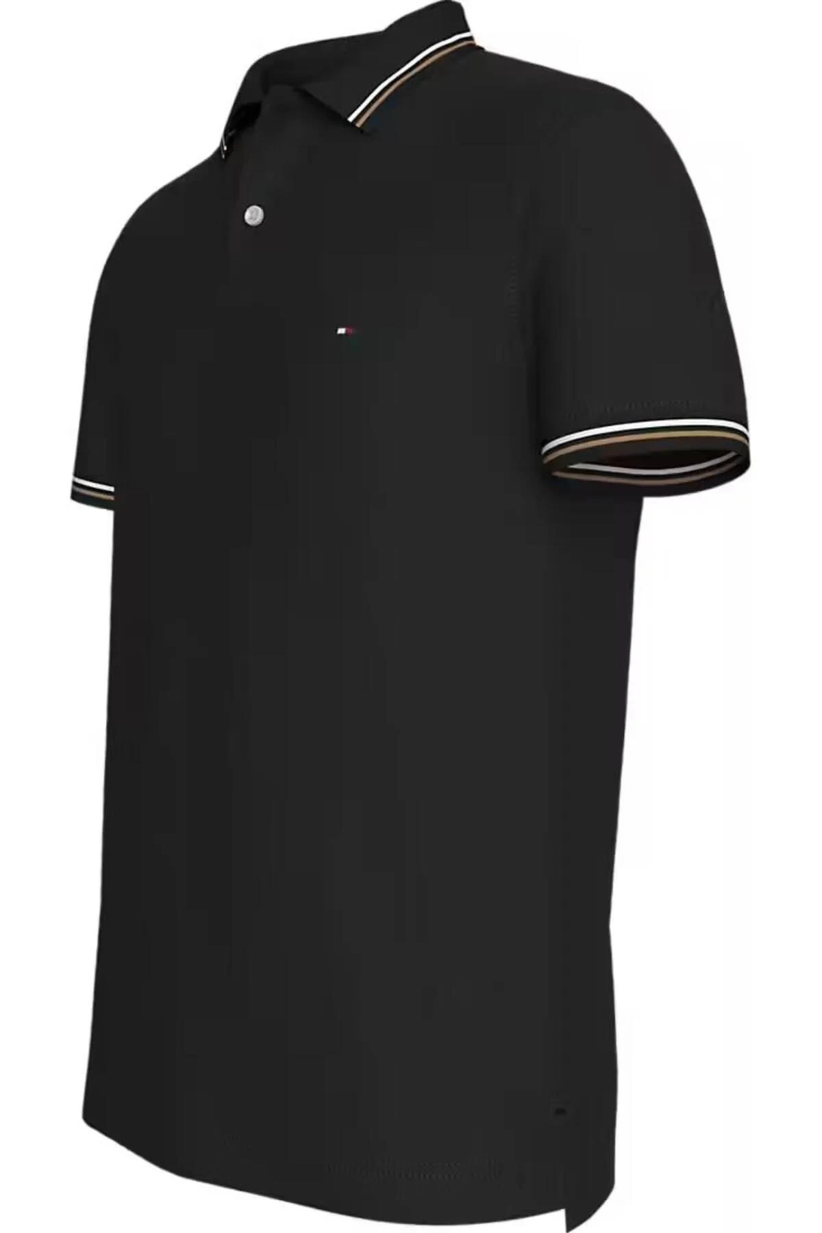 Tommy Hilfiger Erkek Siyah Logolu   Polo T-Shirt