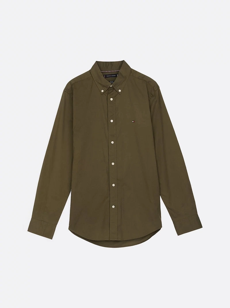 Tommy Hilfiger Erkek  Flex Regular Fit Poplin Yeşil Gömlek