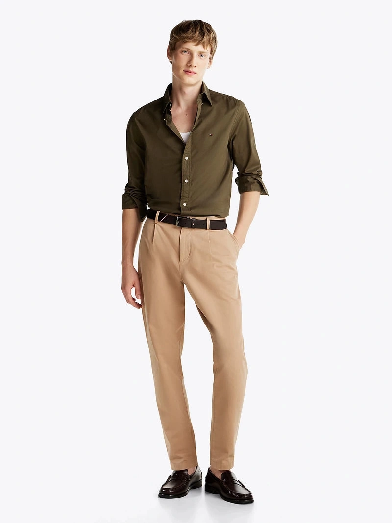 Tommy Hilfiger Erkek  Flex Regular Fit Poplin Yeşil Gömlek
