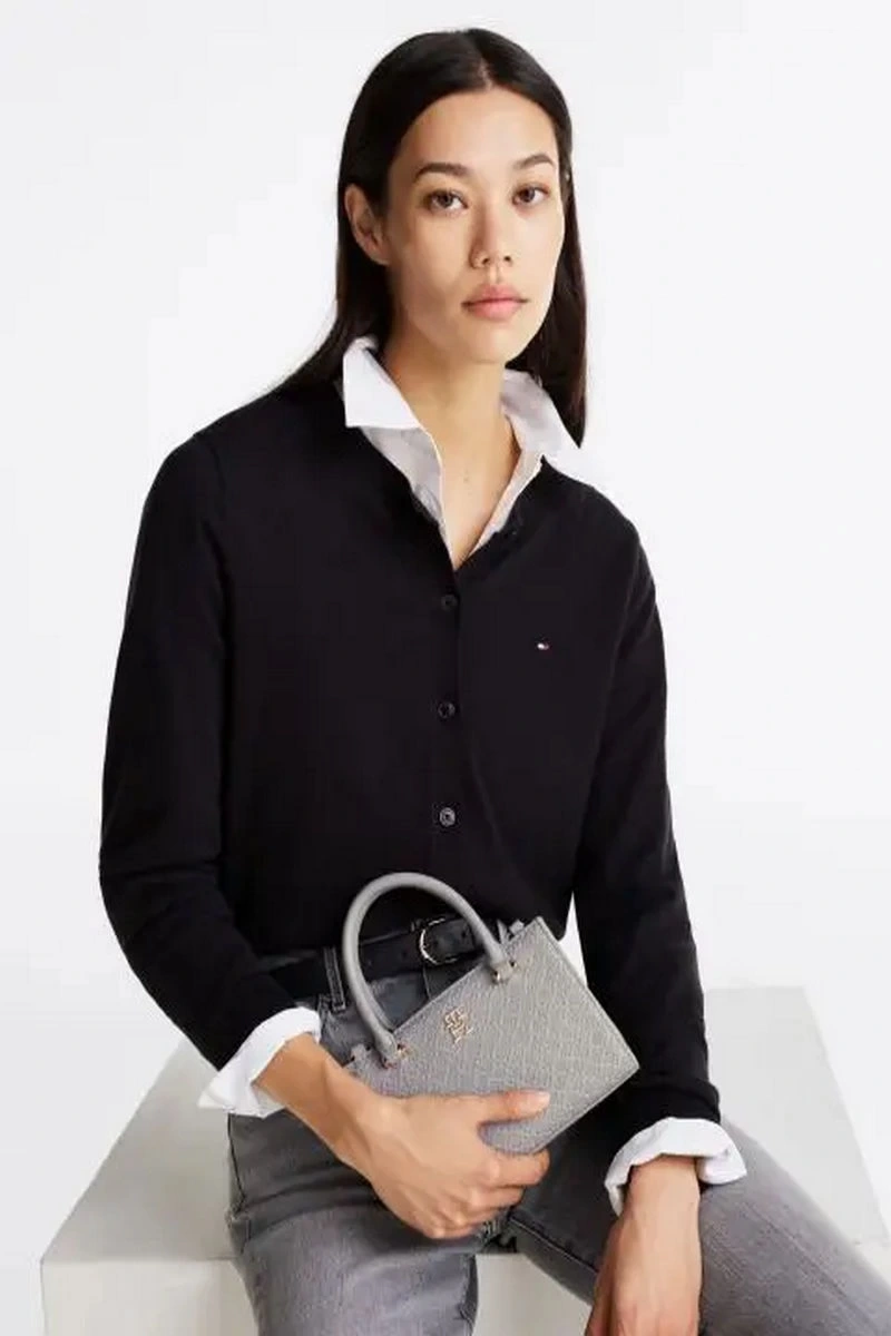 Tommy Hilfiger Monogram Kabartmalı Tote Gri Çanta