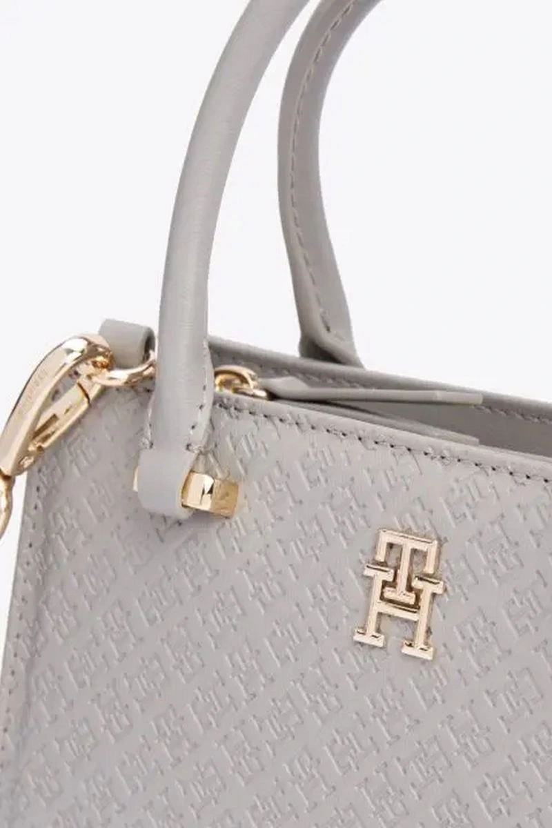 Tommy Hilfiger Monogram Kabartmalı Tote Gri Çanta