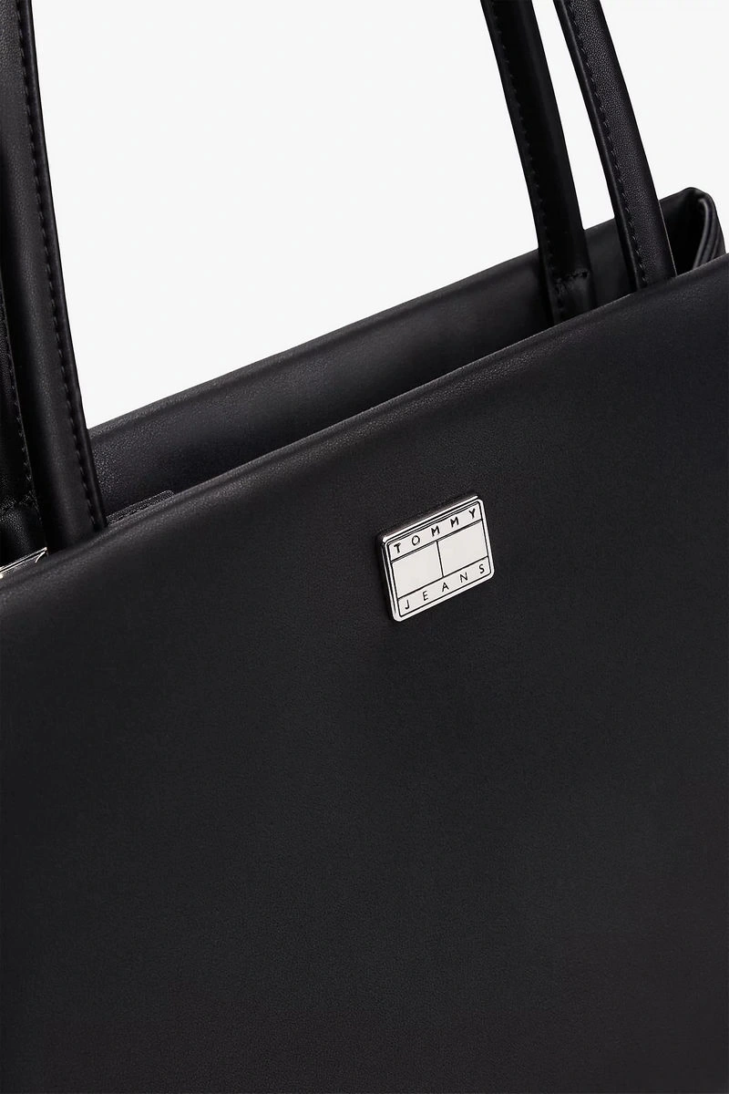 Tommy Hilfiger Logo Plakalı Tote Siyah Çanta