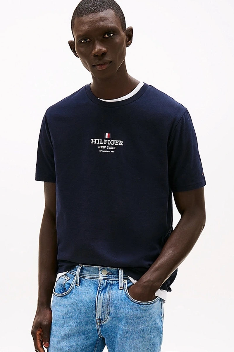 Tommy Hilfiger Logolu Erkek Lacivert T-Shirt