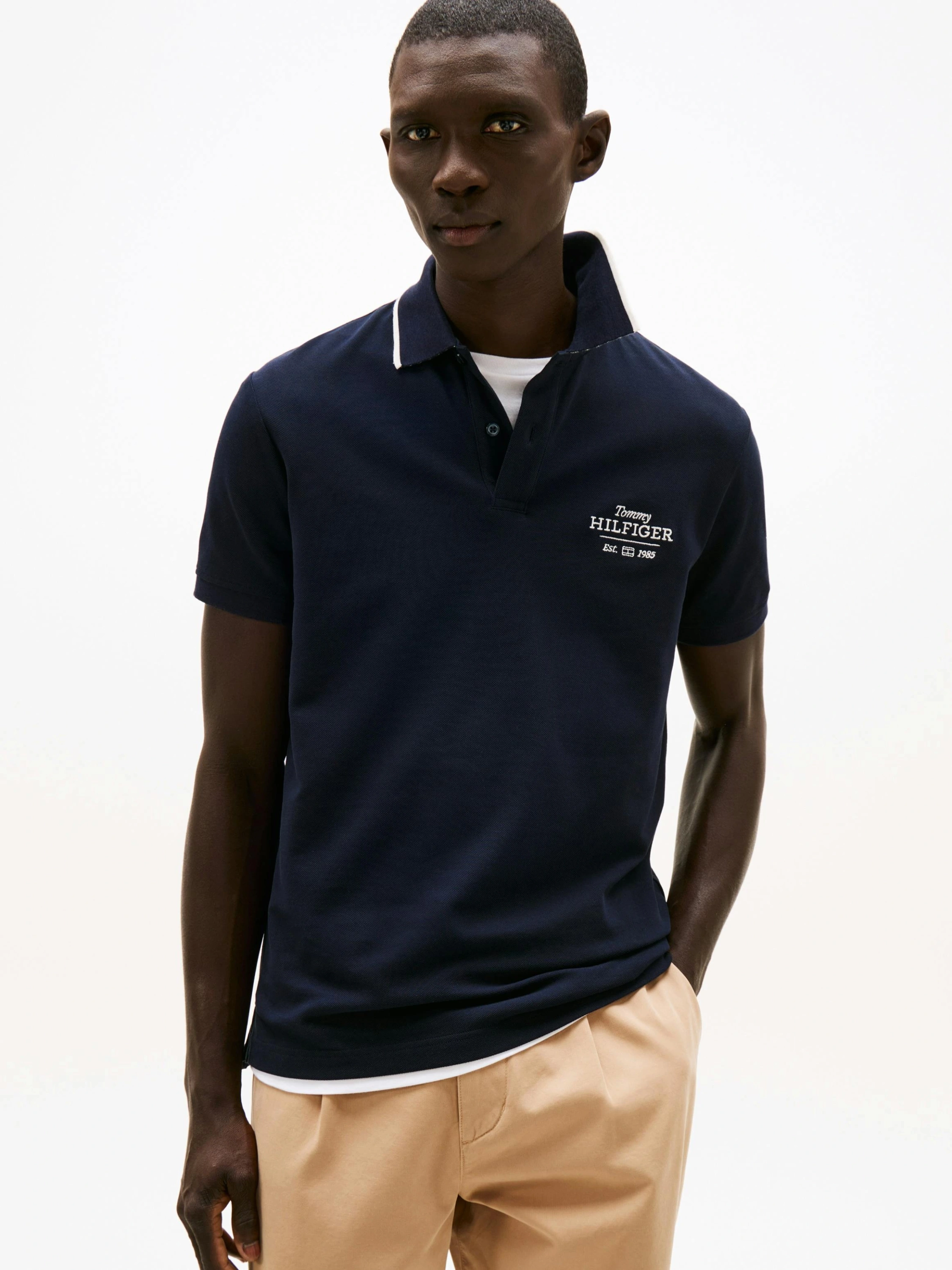 Tommy Hilfiger Nakışlı Logo Polo Yaka Lacivert T-shirt