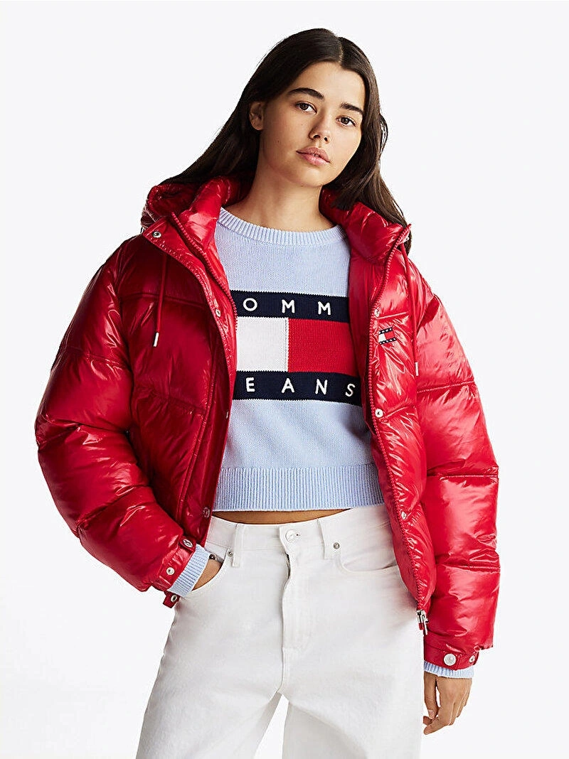 Tommy Jeans  Kadın  Kırmızı Puffer Mont