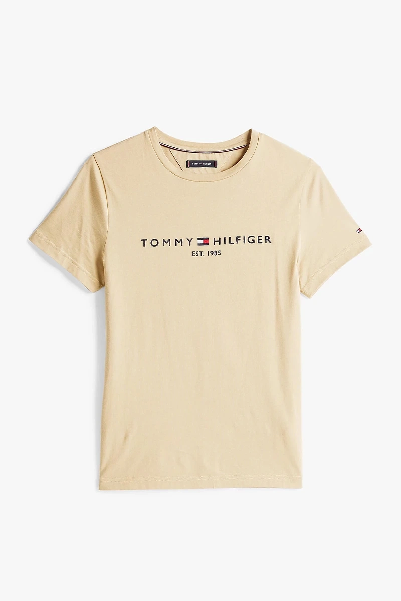 Tommy Hilfiger Erkek Bej Logolu T-Shirt